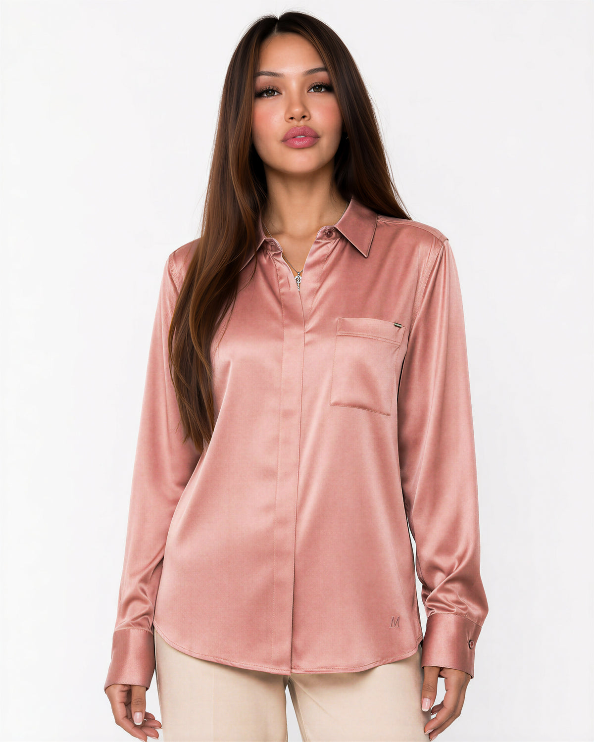Blush Ledger Satin Shirt, product view 3