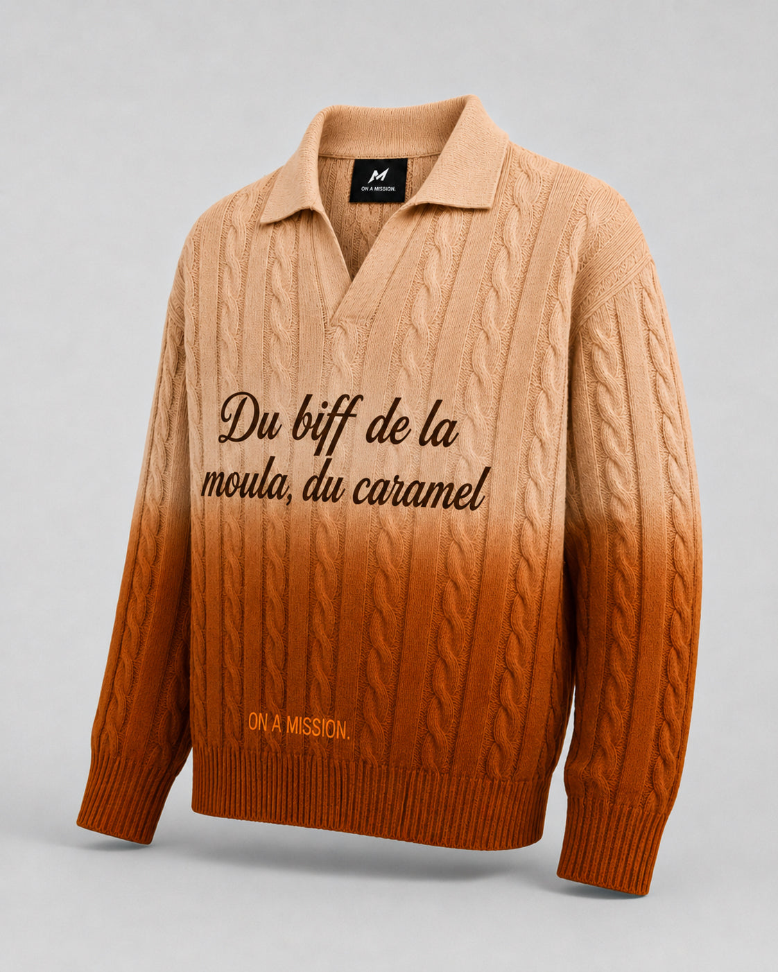 Moula Caramel Cable Knit Polo