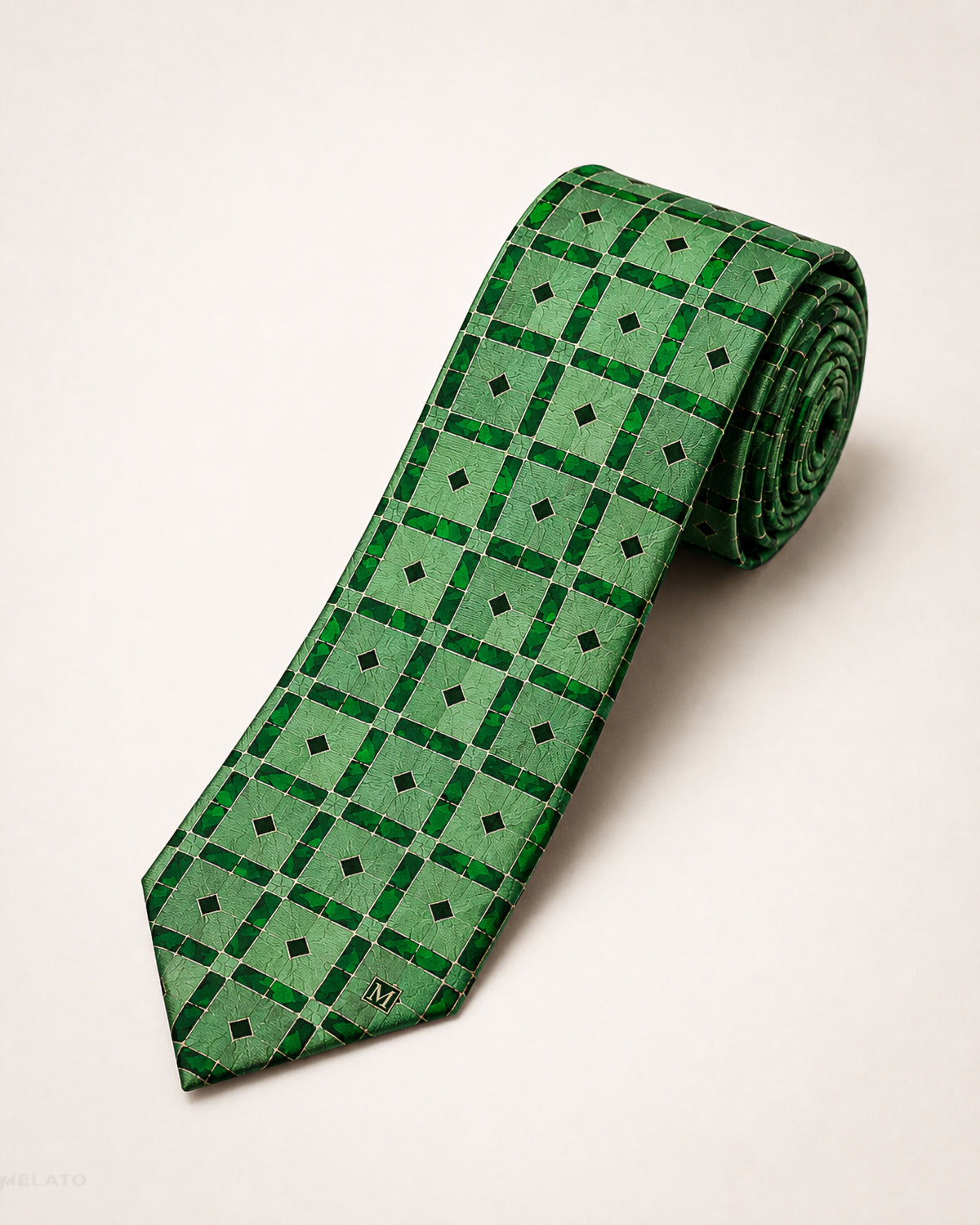 The "Emerald Solstice" Green Tile Geometric Tie
