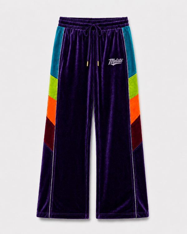 Melato Conquista Velour Track Pant — bold colorblock premium velour pants