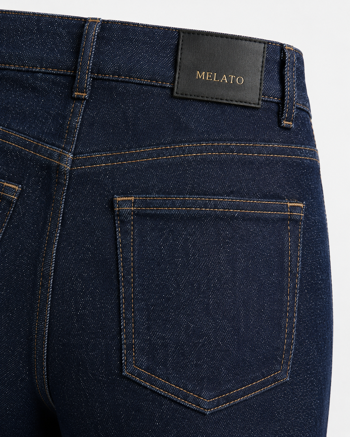 Melato Nuit Blanche Zip Flare Jean side view — two tone flare denim