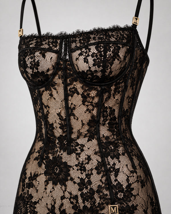 The "Noir Alibi" Lace Corset Dress