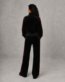 Black Cherry velour track set on model, back view