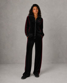 Black Cherry velour track set on model, front view