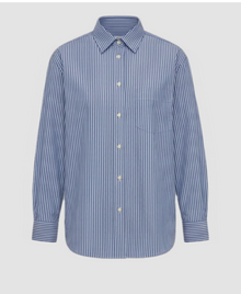 Melato Bluefin Relaxed Shirt in blue and white stripe poplin, front view