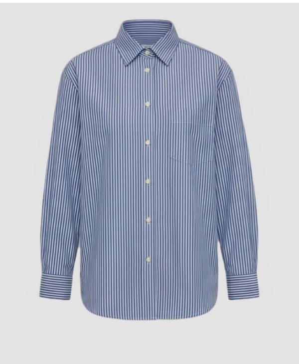 Melato Bluefin Relaxed Shirt in blue and white stripe poplin, front view