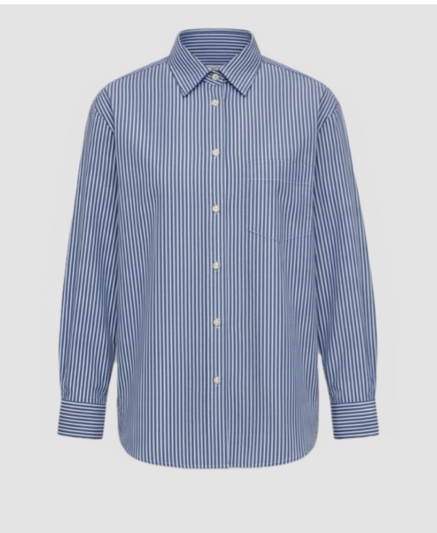 Melato Bluefin Relaxed Shirt in blue and white stripe poplin, front view