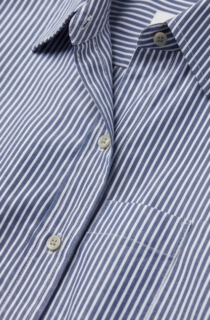 Melato Bluefin Relaxed Shirt blue and white vertical stripe, back view