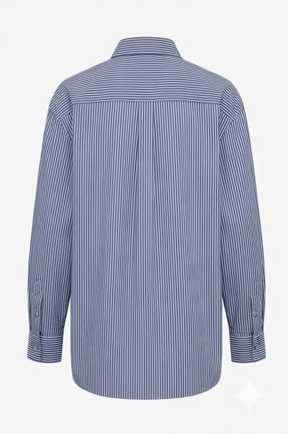 Melato Bluefin Relaxed Shirt stripe fabric and collar, close-up detail