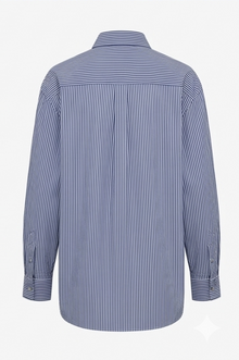 Melato Bluefin Relaxed Shirt stripe fabric and collar, close-up detail