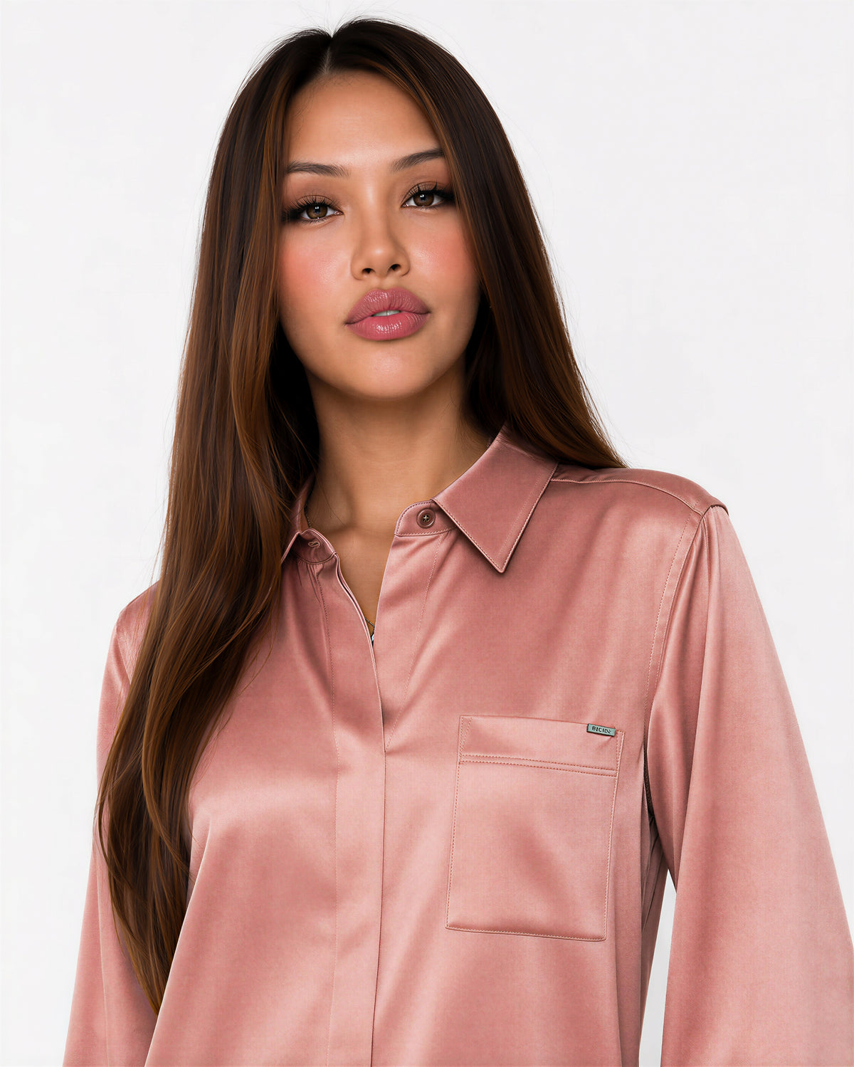 Blush Ledger Satin Shirt, product view 2