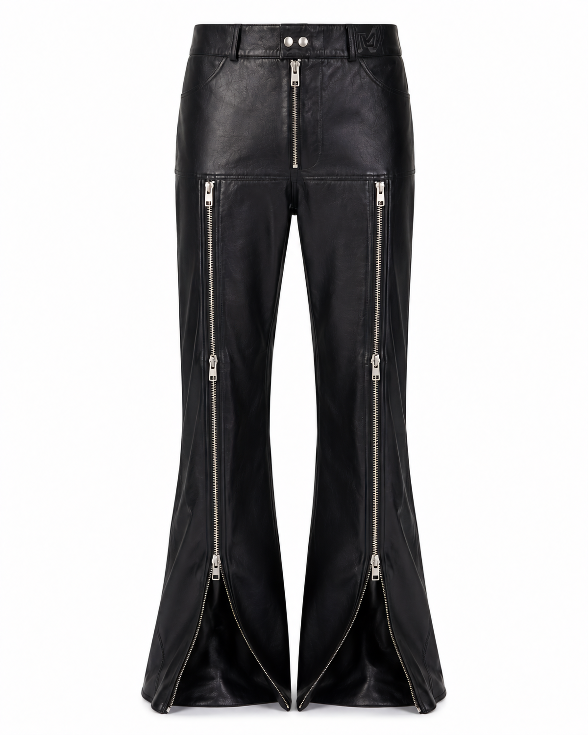 Melato CasaNegra Leather Flare Zip Pants in black leather-look, front view