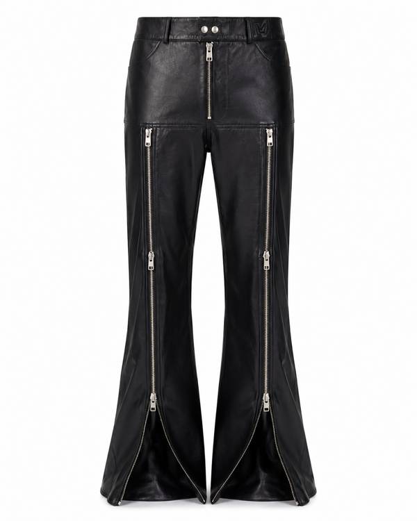 Melato CasaNegra Leather Flare Zip Pants in black leather-look, front view