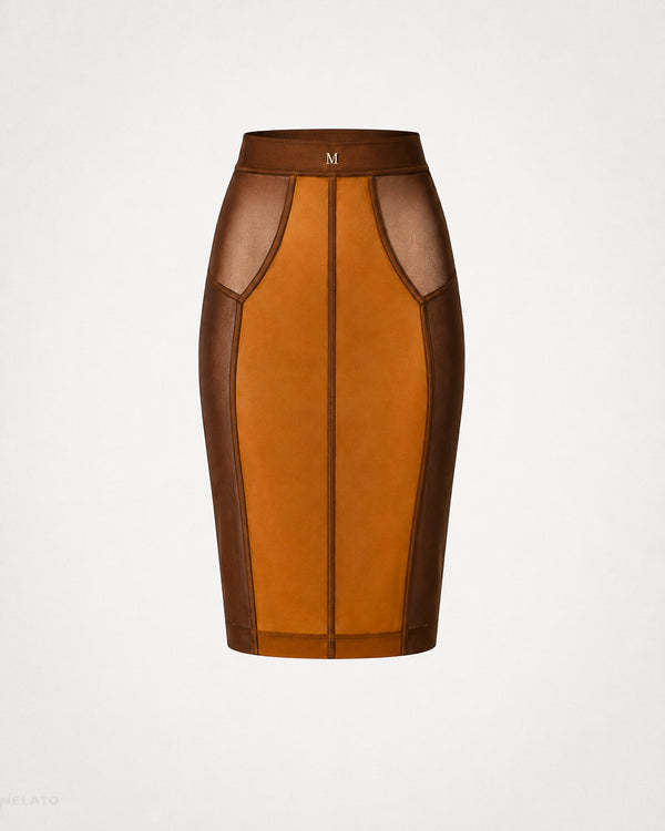 Cognac Confession Leather Pencil Skirt by Melato, product view 1