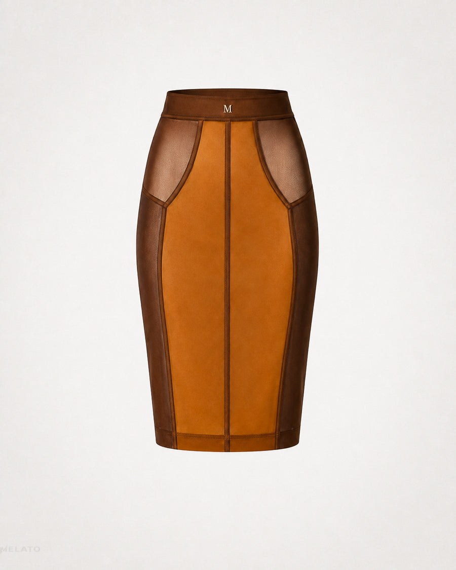 Cognac Confession Leather Pencil Skirt by Melato, product view 1