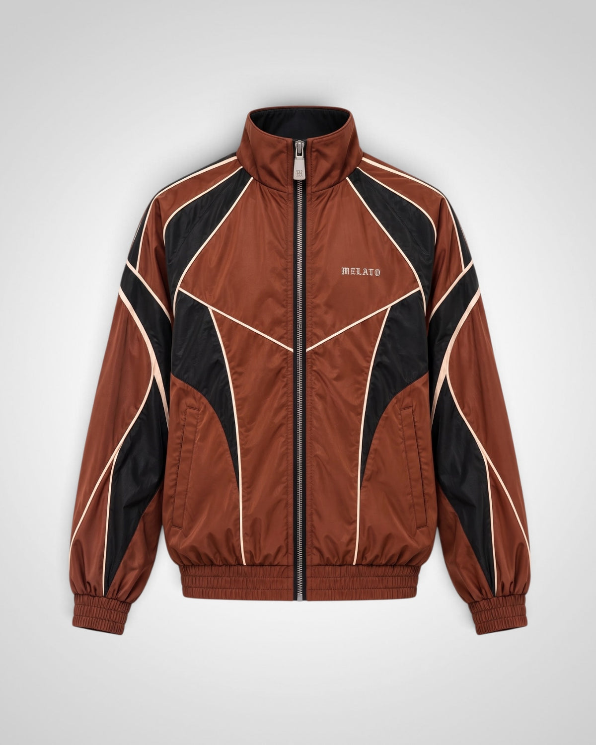 Melato Hot Pursuit rust black cream panel track jacket front flat lay