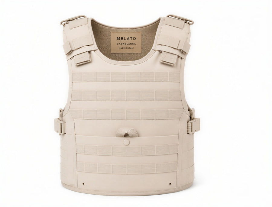 PROTECTIVE CUSTODY sand technical utility vest, front view