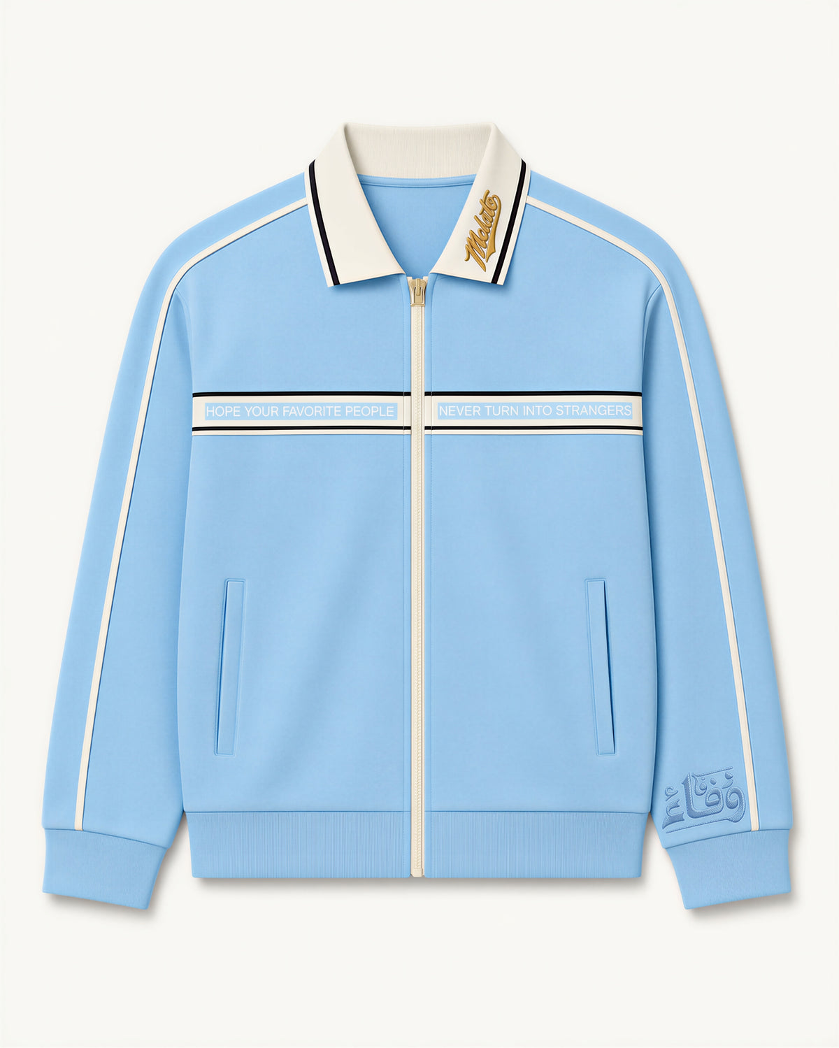 Reasonable Doubt Track Jacket - Front - powder blue with ivory bands