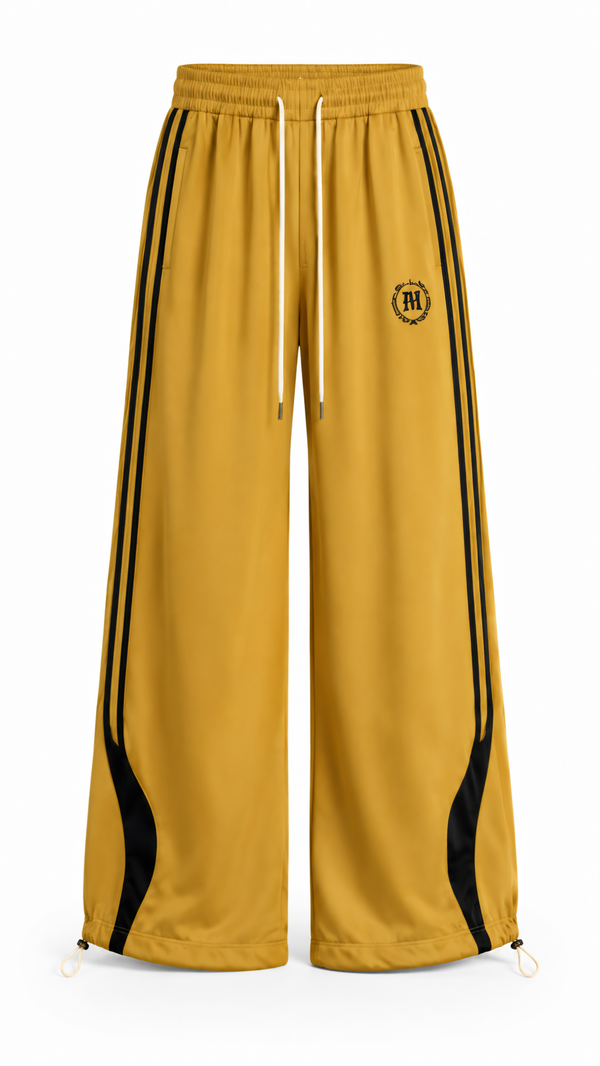 Melato Midas Runner Track Pants in gold flare tracksuit fit, front view