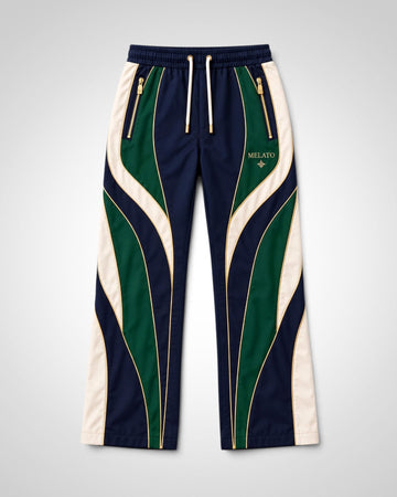 Melato Offshore Account navy green ivory panel track pant front flat lay