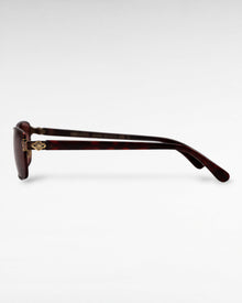Tinted Testimony sunglasses rear angle showing acetate temple tips and slim Y2K profile
