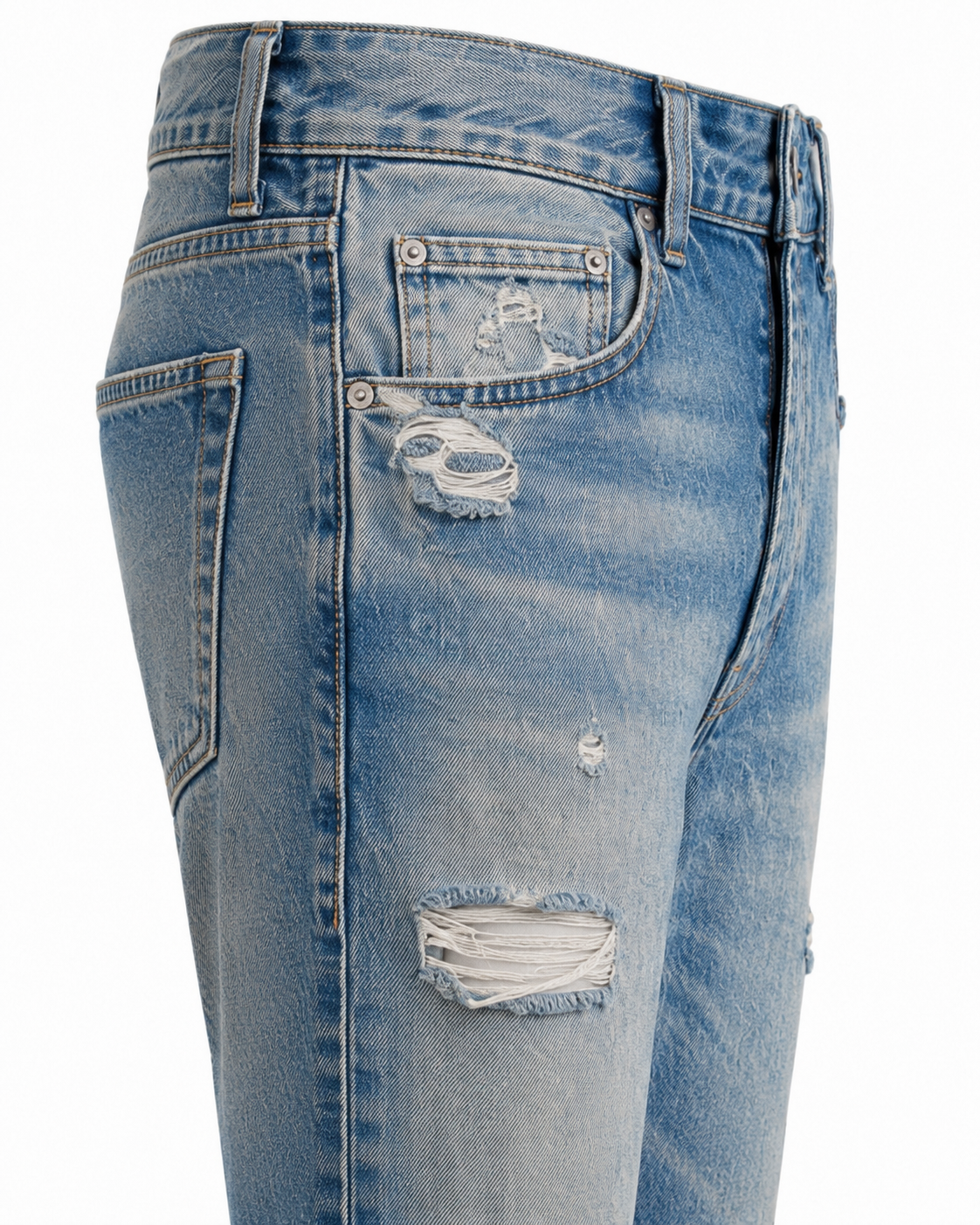 Melato Hendrix Distressed Flare Jean close up — flare denim construction