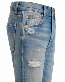 Melato Hendrix Distressed Flare Jean close up — flare denim construction