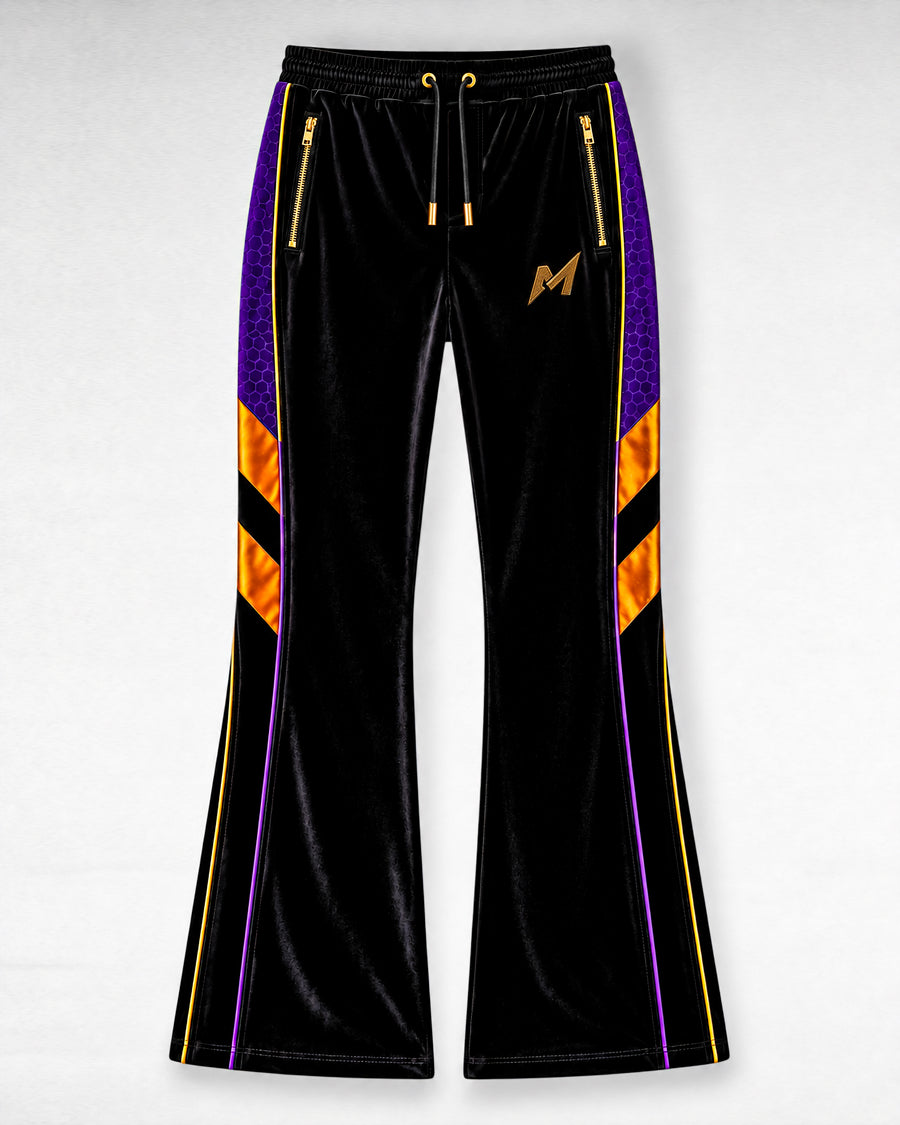 Chō Velour Track Pant - product view - violet and orange contrast velour