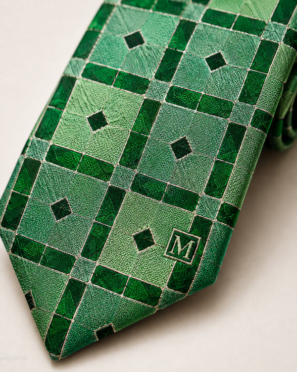The "Emerald Solstice" Green Tile Geometric Tie