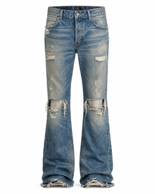 Melato Hendrix Distressed Flare Jean — black distressed flare denim jeans