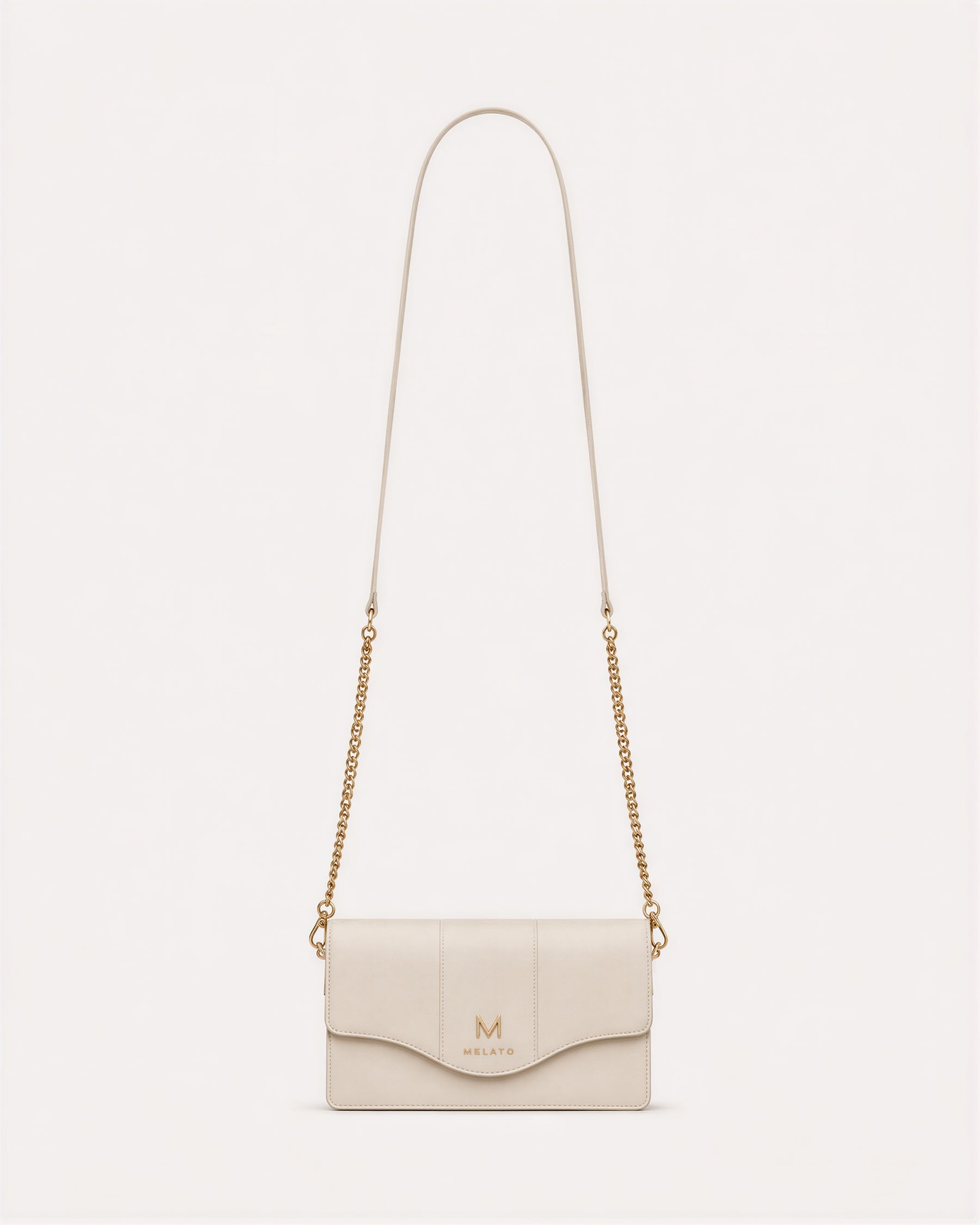 Return to Sender ivory calf-leather chain wallet with gold-tone M closure
