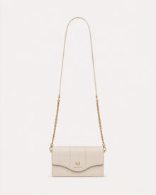 Return to Sender ivory calf-leather chain wallet with gold-tone M closure