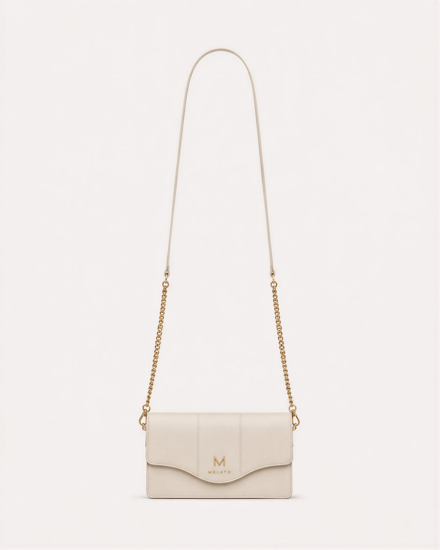 Return to Sender ivory calf-leather chain wallet with gold-tone M closure