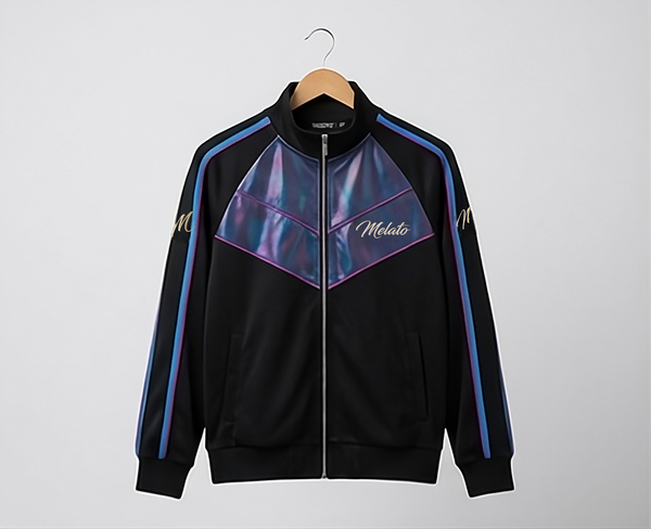 Melato “Neon Mirage” Reflective Track Jacket.
