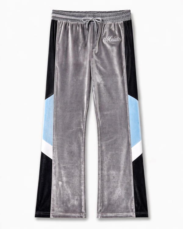 Melato Chū Velour Track Pant — grey blue geometric colorblock premium streetwear