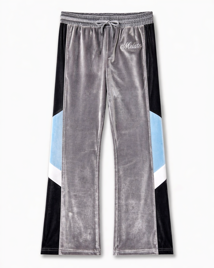Melato Chū Velour Track Pant — grey blue geometric colorblock premium streetwear