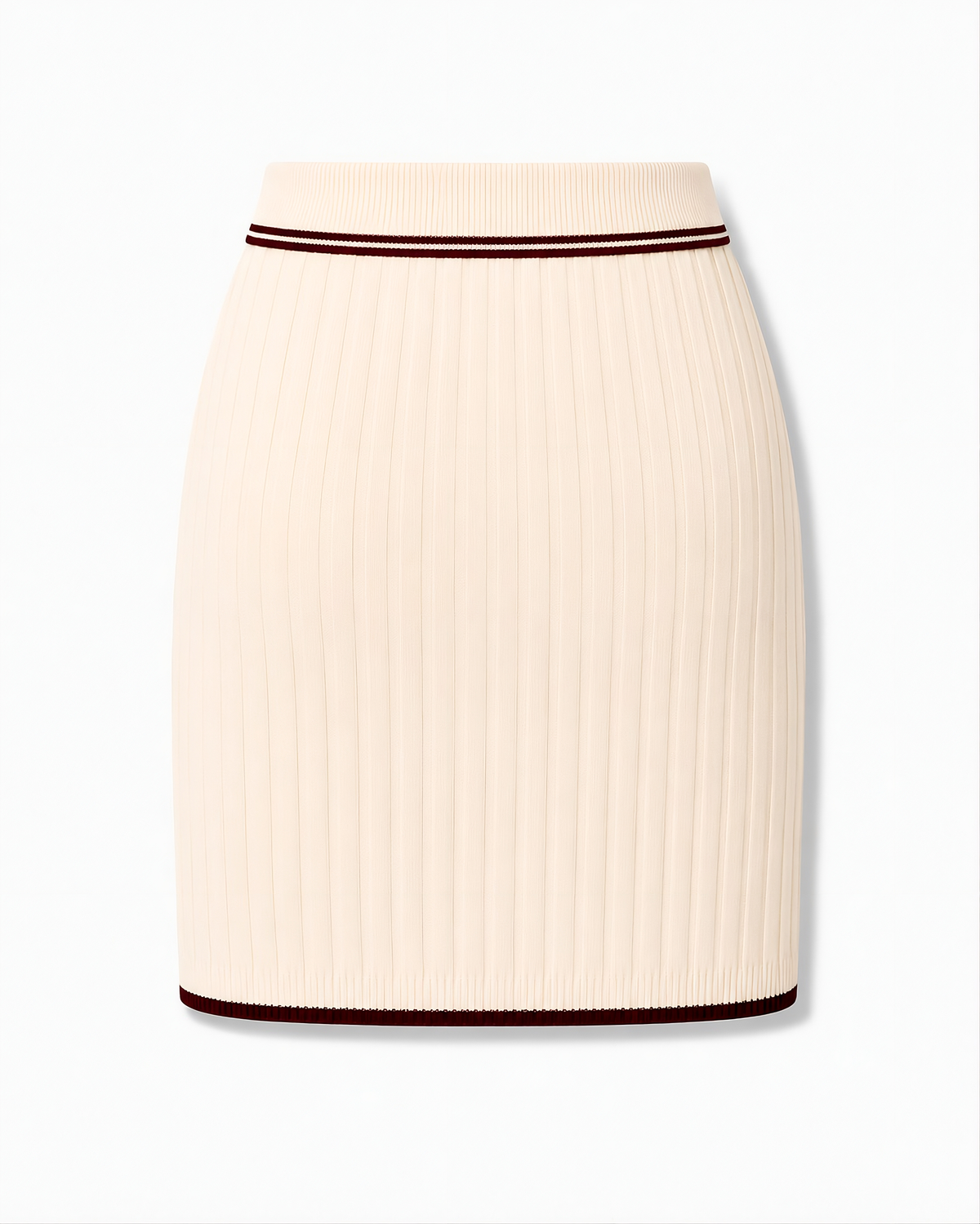 Bordeaux Line Rib Knit Mini Skirt, editorial detail 1