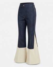 Melato Nuit Blanche Zip Flare Jean fabric detail — structured denim texture