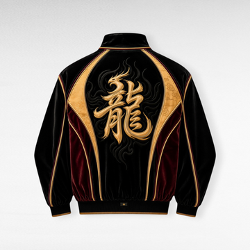 Ryū Track Jacket black burgundy and antique-gold velour front view