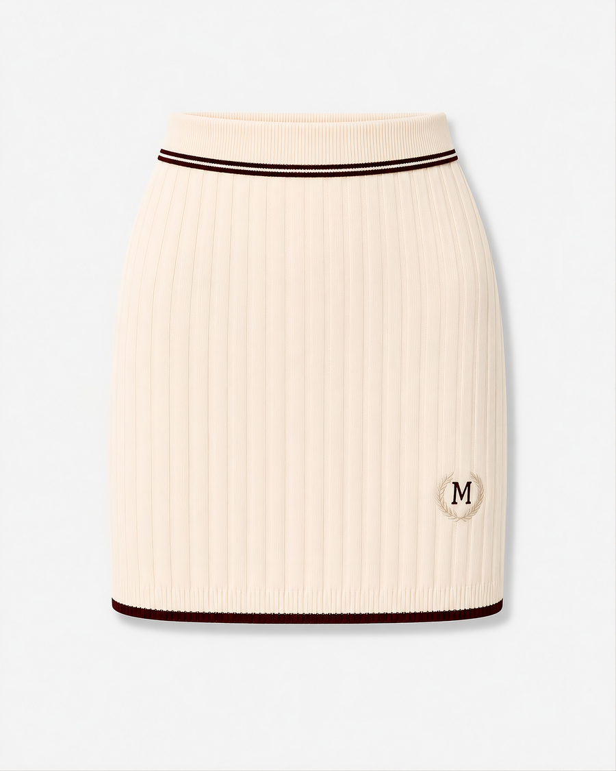 Bordeaux Line Rib Knit Mini Skirt