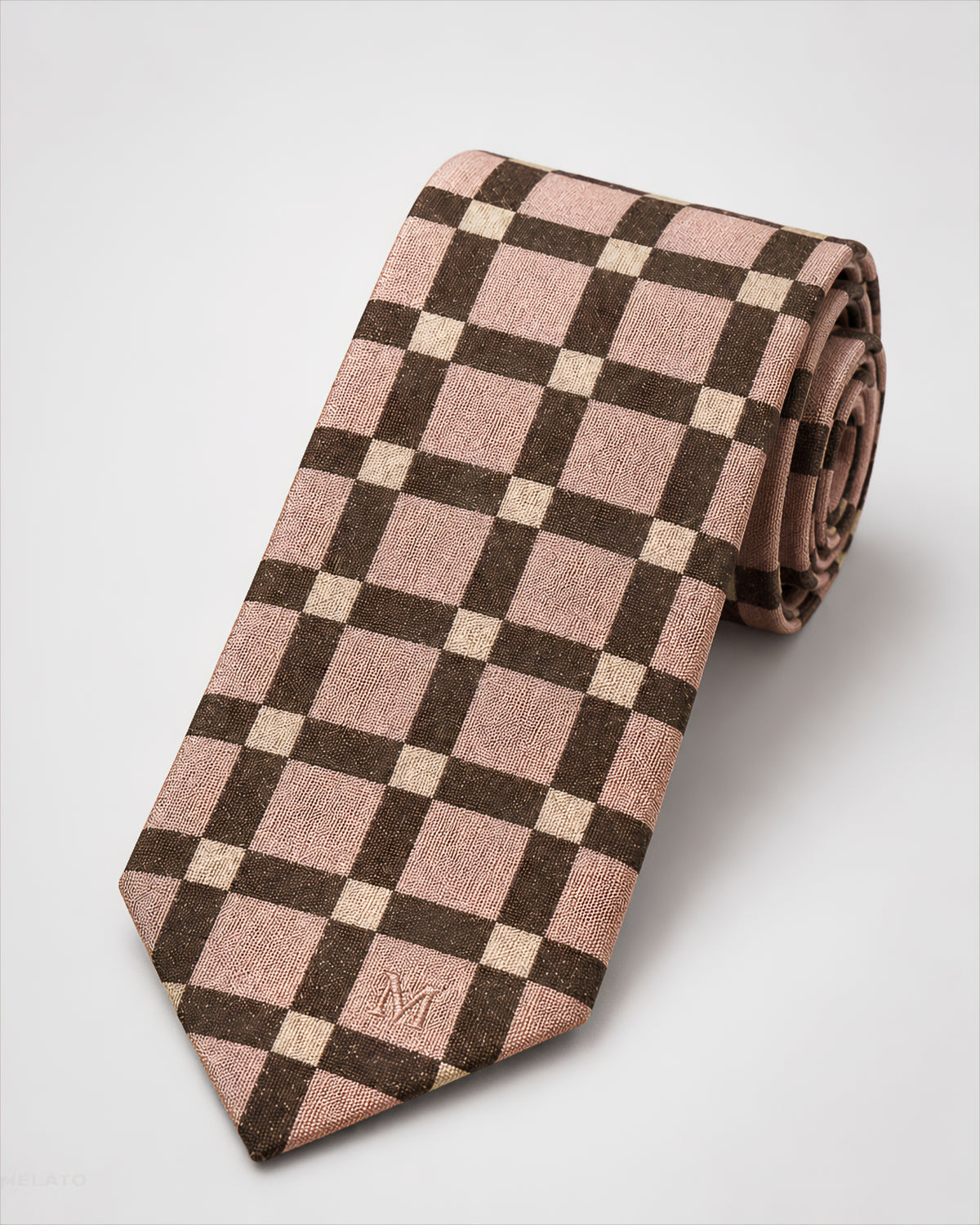 The "Rosewood Mosaic" Pink & Brown Checkerboard Tie