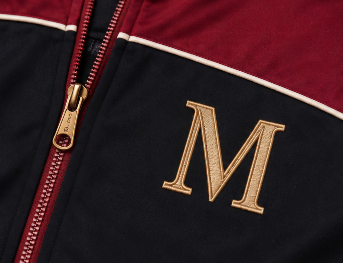 Rossoneiri jacket antique-gold M embroidery and zipper detail