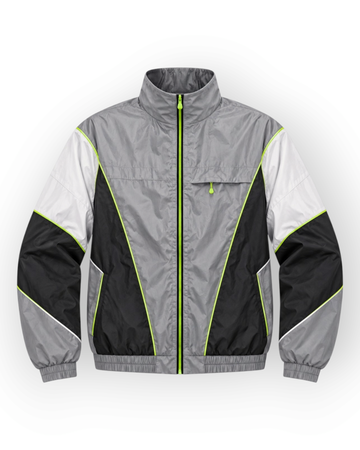 Melato Shell Company silver black white technical track jacket front flat lay