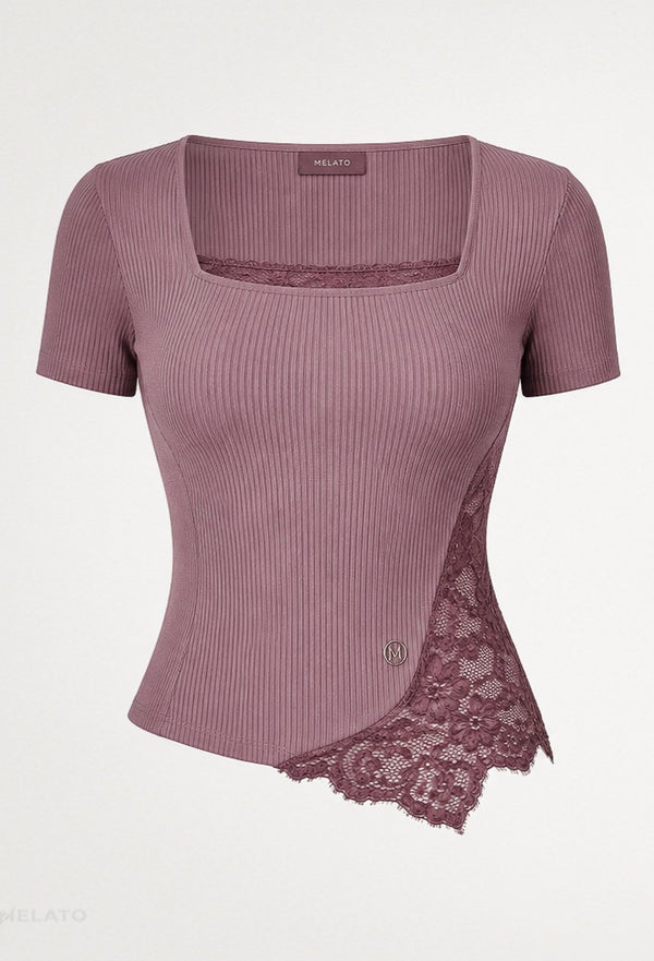 Side Note Lace Rib Top by Melato, product view 1